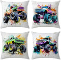 Toddler Freestyle Monster Truck Throw Pillow Cover 20x20 Set of 4, Off-Road Trucks Pillowcase for Sofa Living Room Bedroom Modern Soft Cushion Case Garden Outdoor Patio Furniture Home Decorations by YOOOAHU