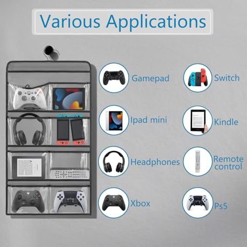 Hanging Controller Holder Classroom Headset Headphone Storage Bag Switch Game Organizer for Gaming Accessories Electronic Supplies X-box PS5 PS4 (8 Pockets) - Image 3