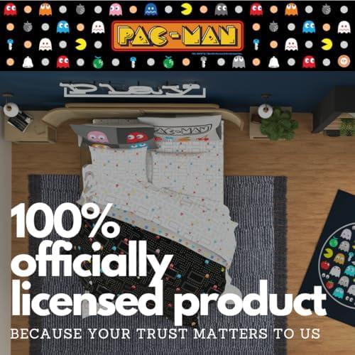 Pac-Man Gaming Bedding 7 Piece Super Soft Cozy Reversible Comforter and Sheet Set with Sham, Full, (Officially Licensed Product) By Franco - Image 6