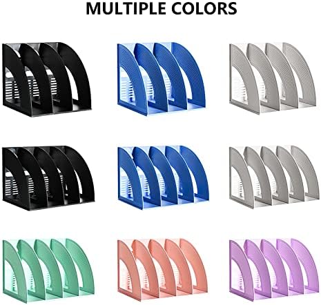 SAYEEC Sturdy Magazine Holder 4 Compartments Plastic Desktop File Organizer File Dividers Office Organizer Storage Document Magaizne Rack Display Box (Purple) - Image 6