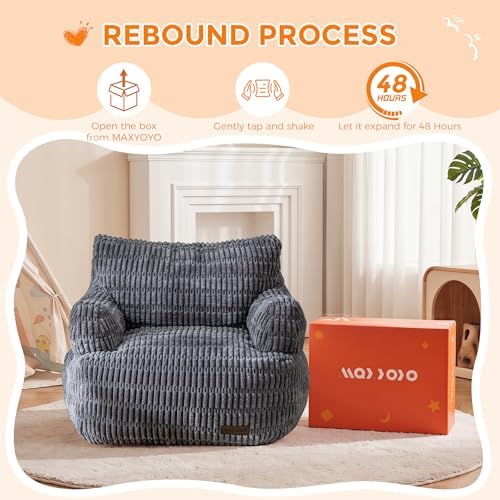 MAXYOYO Kids Bean Bag Chair, Comfy Bean Bag Sofa with Filler | Bean Bag Chair for Boys and Girls, Lazy Sofa with Pocket Floor Chair for Gaming, Reading, Dark Grey - Image 7