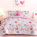 Twin Comforter Set for Girls-3 Pieces Heart Printed Twin Bedding Sets by WinkDeerHomeCollection