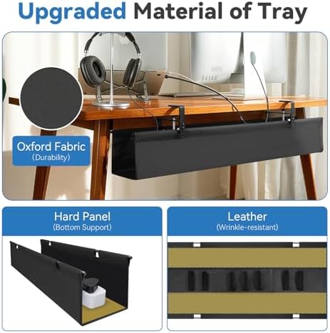SHUWEI 48" Under Desk Cable Management Tray, Premium Fabric Cable Management for Desk, Clamp/Screw Mount Cable Tray for Office and Home, Black - Image 3