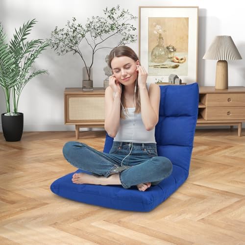 ERGOMASTER Floor Chair with Back Support,Adjustable Folding Gaming Chair 14-Position Cushioned Lazy Sofa for TV, Reading, Meditating,Gaming for Adults(Navy Blue) - Image 4