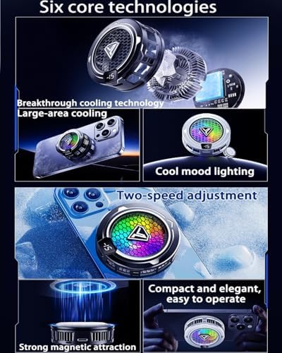 Phone Cooling Fan, Magnetic Radiator with RGB Lights,for Mobile Games and Live Streaming, Universal Compatibility for Android/iPhone/iPad, Large-Area Conduction Cooling (Cooler 2 Black) - Image 3
