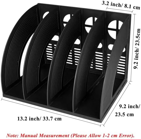 SAYEEC Sturdy Magazine Holder 4 Compartments Plastic Desktop File Organizer File Dividers Office Organizer Storage Document Magaizne Rack Display Box (Black) - Image 2
