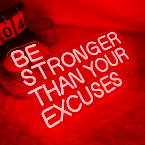 Allball Be Stronger Than Your Excuses Neon Sign, Gym Neon Light Motivational Sign USB Powered LED Dimmable, for Gym Office Classroom Bedroom Bar Gymnastic Athletes Sign(15.7 * 10.6 In) - Image 2