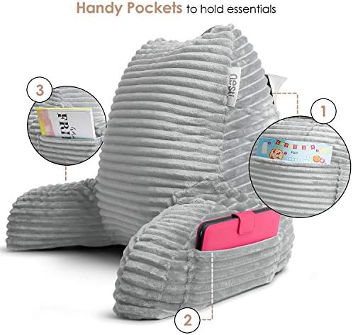 Nestl Light Grey Reading Pillow with Bed Desk for Laptop and Writing, Luxe Cut Plush Back Pillow for Sitting Up, Back and Arms Adjustable Support for Adult and Teens, Foldable Lap Desk for Bed 22x14” - Image 7