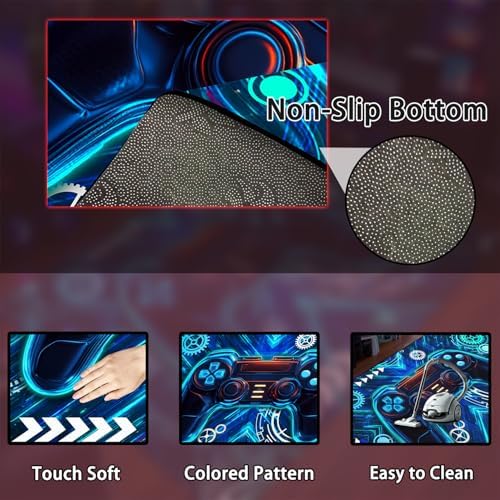Gaming Rug for Boys Room - Gamer Rug, 3'X5' Cool Gaming Carpet for Teens Boys Bedroom Playroom Decor, Blue Game Controller Gamer Carpet for Office Computer Chair Floor Mats - Image 6