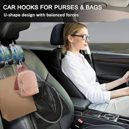 Blusabaca 2PCS Car Seat Headrest Hooks, Purses Bags Holder, Floral Blue - Image 2