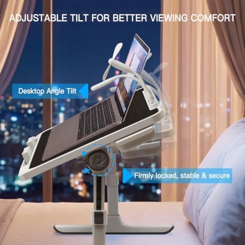 Lap Desk with Cooling Fan, LED Light and USB Port, Adjustable Laptop Desk with Storage Drawer, Foldable Laptop Table for Bed Sofa Work Study, Portable Computer Desk - Image 2