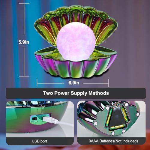 LKUA Shell Pearl Beach Themed Night Light, RGB 8 Colors Changing Mood Shell Pearl Lamps, Bedside LED Clamshell Portable Night Lights for Bar (Electroplating Colorful) - Image 2