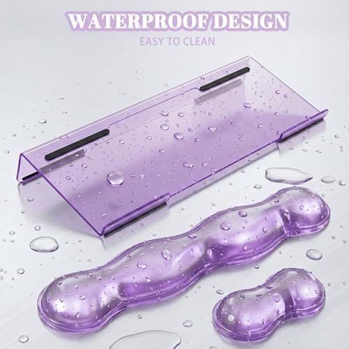 Computer Keyboard Stand Pad with Gel Wrist Rest Keyboard Pad Support with Comfortable Wrist Pad Easy Typing Ergonomic Tilted Acrylic Transparent Keyboard Riser Holder for Desktop Office Home Purple - Image 5