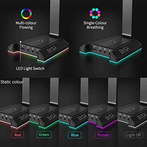 EKSA Headphone Stand, RGB Gaming Headset Stand for Desk with 7.1 Surround Sound, Headphone Holder with 3.5mm Aux and 2 USB Ports, Aluminum PC Gamer Headset Accessories for All Headphones Size - Image 3