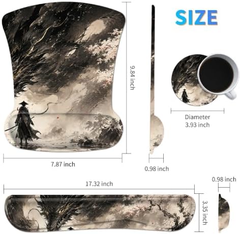 3-in-1 Ergonomic Memory Foam Keyboard Wrist Rest Pad Set, Sakura Dragon - Image 2