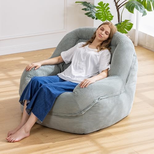Giant Bean Bag Chair for Adults, Oversized Floor Lounge Chair with Armrests | Mint Green, soft corduroy and resilient foam for living rooms, bedrooms, reading nooks, gaming rooms, movie nights, and pets by SnugSofeeFoamSofa