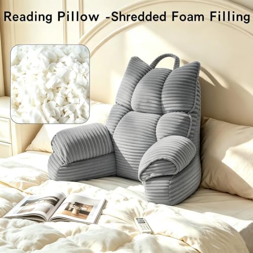 Reading Pillow for Bed with Arms, Back Support, Memory Foam（Smoke Gray） - Image 3