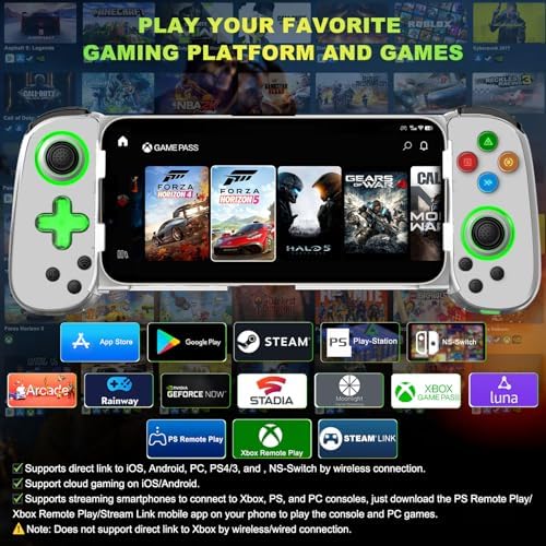 Phone Game Controller for iPhone 17/Android/PC/Switch, Play COD, Genshin,Support Streaming on PS5/Xbox/PC Console, Cloud Gaming Wireless Gamepad Joystick, Turbo/6-Axis Gyro/Dual Motor, Green Light, White - Image 3