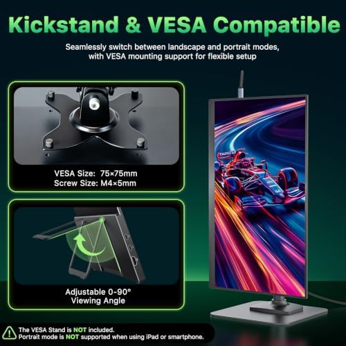 Upperizon Portable Monitor 19 inch 4K UHD 3840X2160 125% sRGB 144Hz HDR HDMI USB-C Travel Monitor for Laptop MacBook PC Surface Xbox, Large External Display with Kickstand & Speakers, VESA Compatible - Image 7