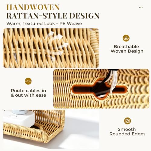 Handmade Rattan Under Desk Cable Management Tray 2 Pack, Natural - Image 6