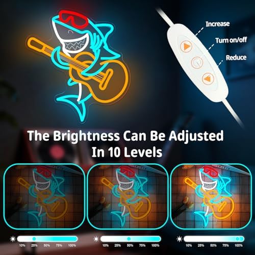 Shark Playing Guitar Neon Sign Dimmable Shark Neon Lights Guitar Led Light USB Sharks Live Music Light Up Sign Funny Led Wall Decor for Music Bar Shark Gift - Image 3