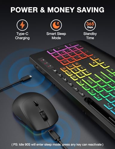 SABLUTE Wireless Keyboard and Mouse Combo - 9 Backlit Effects, 2.4GHz - Image 5