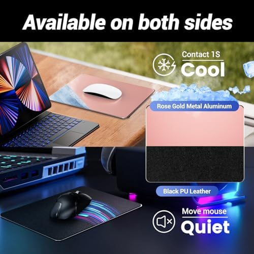 HONKID Metal Aluminum Mouse Pad Pink, Office and Gaming Thin Hard Mouse Mat Double Sided Waterproof Fast and Accurate Control Mousepad for Laptop, Computer and PC,9.06"x7.08",Rose Gold - Image 5
