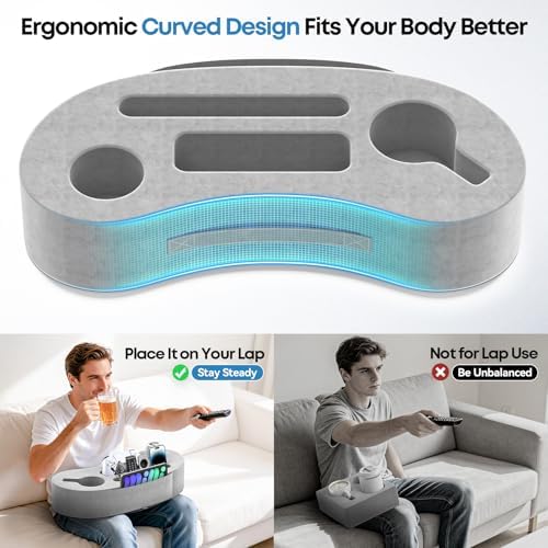 Couch Cup Holder Pillow, 20"x9" Couch Caddy Organizer, Sofa Cup Holder for Bed, Large Size Cup Cozy Pillow for Remote, Drink, Snack, Phone, Game Controller, Kindle, Washable, Gray - Image 3