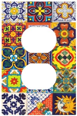 Outlet Covers Vintage Traditional Colorful Mexican Talavera Tiles Style Decorative 1 Gang Duplex Light Switch Cover Plate Single Electrical Receptacle Wall Plate Plug Switchplate Faceplate by JOOJIAO