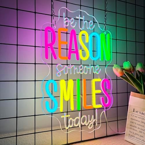 Allball Be The Reason Someone Smiles Today Neon Sign, Motivational Neon Light USB Powered LED Dimmable Inspirational Sign, for Classroom Office Bedroom Living Room Wall Decor(15.7 * 9.8 In) - Image 2