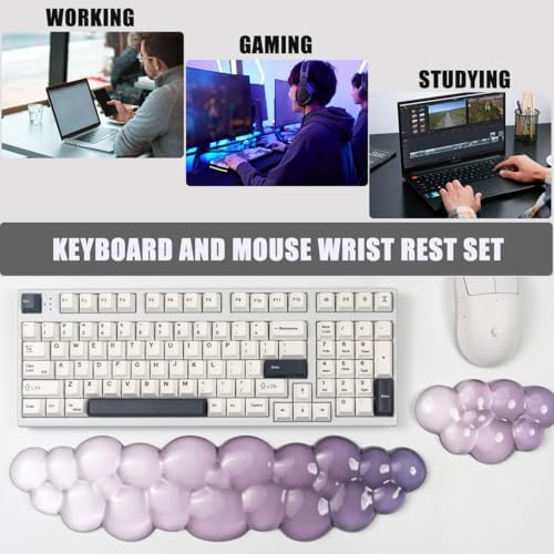 Gel Keyboard and Mouse Wrist Rest, Cloud Wrist Pad for Computer Keyboard | Grey Purple Wrist support for Keyboard 60%/68%/75%,Cloud Wrist Rest,Keyboard Cushion, Comfort & Support for Typing and Gaming - Image 5