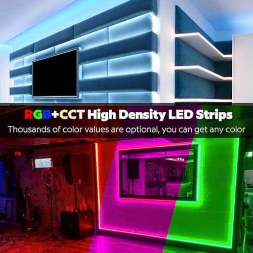 Bright Double Row Bendable RGBCCT 5in1 LED Strip 24V 660LEDs Micro Serrated And Center Cutout PCB Flexible S LED Strip RGB+W+WW 5 Colors In 1 LED 16.4ft 20mm Wide (Dual Row 660LEDs IP20) - Image 6