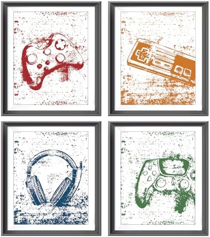 Retro Video Game Gaming Poster Prints for Home Boys Room Playroom Decor,Black And White Video Game Decorations Prints Wall Art Unframed 4pcs 8x10inches,Gift for Gamer Boys Gaming Love (8×10 inc) by AEHIE