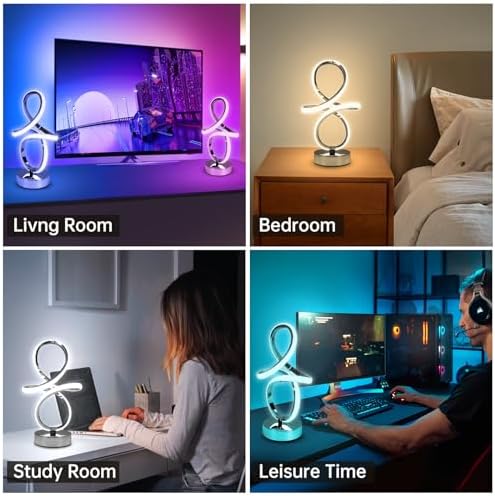 EIDISUNY Modern RGB Table Lamps, Multicolor Changing Spiral Bedside Lamp with Remote&APP, Cool Table Lamp, Dimmable LED Nightstand Lamp with Music Rhythm Modes for Bedroom, Living Room, Black(2 Pack) - Image 6