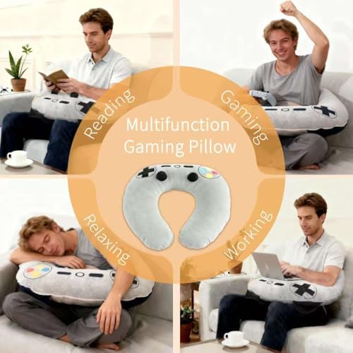 Gaming Pillow, Lap Desk Reading Pillow for Adults Teens, Arm Support Pillow for Sitting in Bed Sofa, Playing Steam Deck/Switch 2/Xbox/PS5, Gamer Gifts for Men Teenage Boy, Grey - Image 5