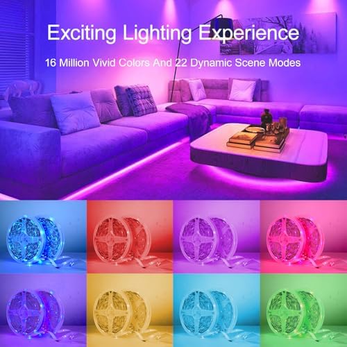 50 FT LED Lights For Bedroom, Music Synchronized RGB Color Changing LED Strip Lights, With 44 Key Infrared Remote Control and Application Control, Room Home Living Room Kitchen Decoration Party - Image 5