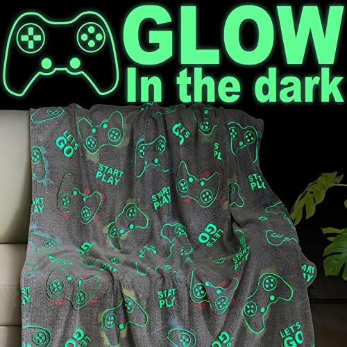 Jekeno Glow in The Dark Gaming Blanket Gamer Game Controller Throw Gift Toys for Boys Adults Men Women Gamepad Presents Birthday Halloween Christmas Bedroom Decor Luminous Blanket Grey 60"x80" by Jekeno