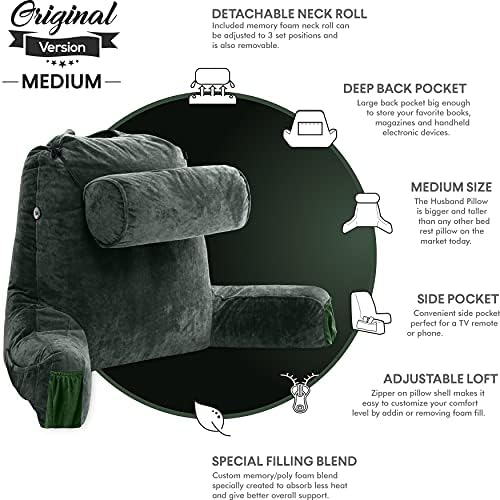 Husband Pillow Medium Reading Pillow with Arms - 23" Backrest for Sitting Up in Bed - Firm Support Bed Rest Pillow for Adults, Neck Roll, Removable Cover - TV, Reading, Lounging - Dark Green - Image 5