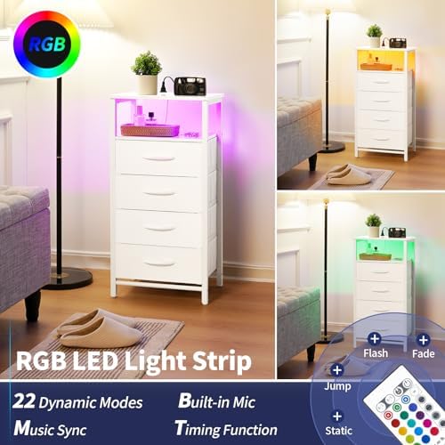 Yoobure Night Stand - LED White Nightstand with Charging Station for Dorm - Image 4