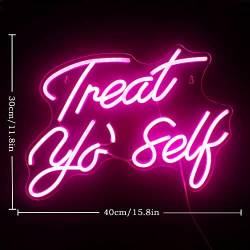 Treat Yourself Neon Sign Pink Led Word Neon Lights Party Gifts - Image 2