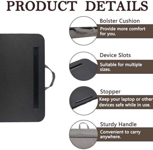 Portable Laptop Desk Fits Up to 16“ Laptops, with Tablet Slot, Built-in Cushion, Great for Home & Office,Lap Desk for Laptop,Lap Desk with Cushion (Black, Medium) - Image 5