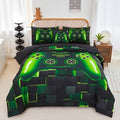 PERFEMET 6 Pcs Full Size Gamer Comforter Set Boys Green Game Console Bedding Set for Kids Teen 3D Black Video Gaming Pattern Bed in A Bag for All Seasons(Green, Full) by PERFEMET