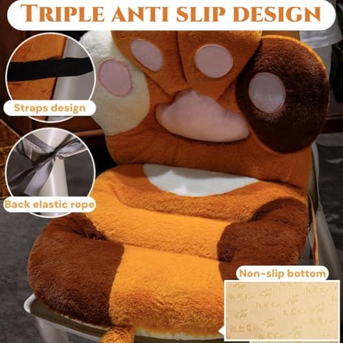 Cute Cat Paw Chair Cushion with Back Kawaii Seat Cushions Non-Slip Plush Office Chair Cushion Seating Pad for Dorm Office Gaming Desk Chair - Image 3