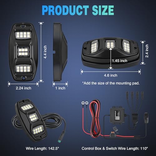 Nilight RGBW LED Rock Lights Kit 4 Pods 22 LEDs Wide Angle Lighting - Image 2