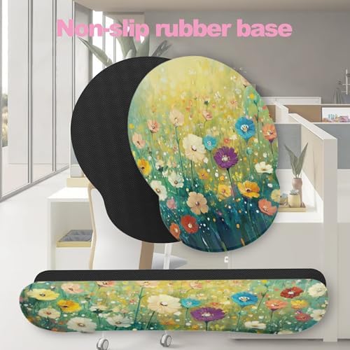 Flower Daisy Poppy Floral Keyboard Wrist Rest Pad Mouse Pad Set,Ergonomic Mousepad Wrist Support Memory Foam Desk Pad for Gaming Office,Non-Slip Rubber Base Easy Typing for Home Office Computers - Image 7