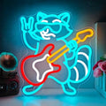 Raccoon Playing Guitar Neon Sign Dimmable Rock & Roll Raccoon Neon Lights Live Music Led Sign USB Guitar Led Light Raccoons Neon Wall Decor for Bedroom Bar by hhuohuona