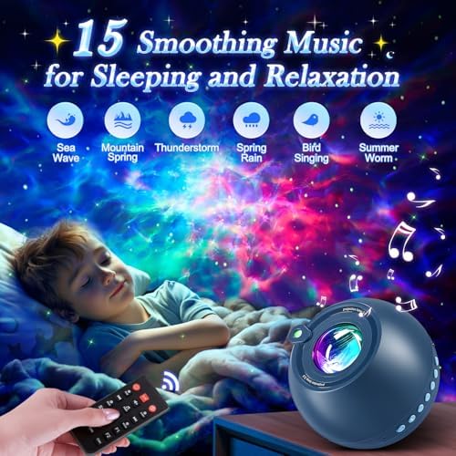 One Fire Galaxy Projector Teenage Boy Gifts for Teen Boys,15 Colors+15 White Noises Star Projector Night Light Kids Galaxy Light,Remote Bluetooth Bedroom Lights for Christmas Room Decor Gifts - Image 3