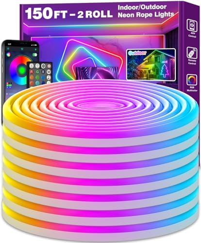 AILBTON 150Ft Neon Rope Lights,Flexible Led Rope Lights Control with App/Remote,Multiple Modes RopeLights,IP65 Outdoor RGB Led Neon Lights NonWater Resistant,Music Sync Gaming Led NeonLight Strip by AILBTON