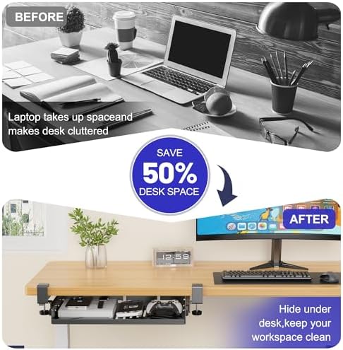 BYMECOST Sliding No Drill Under Desk Laptop Mount, Metal Storage Shelf - Image 4