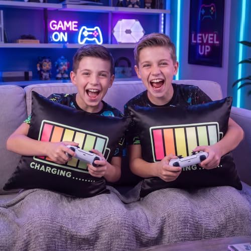 Pack of 2 Gamer Throw Pillow Covers 18x18 Inch, Satin Silk Feeling Decorative Pillow Cases with Hidden Zipper, Charging Battery Design for Boys Room Sofa Couch Bedroom Decor - Image 7